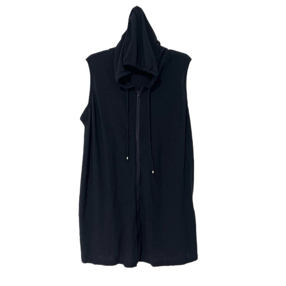 Portocruz Swim Cover Up Dress Women 1X Black Full Zip Hooded Pockets Stretch